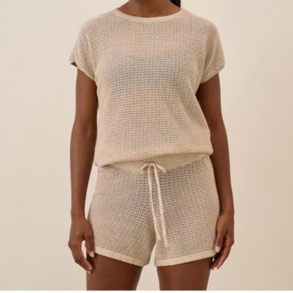 Pact Cream Knit Swim Coverup Top & Shorts Set